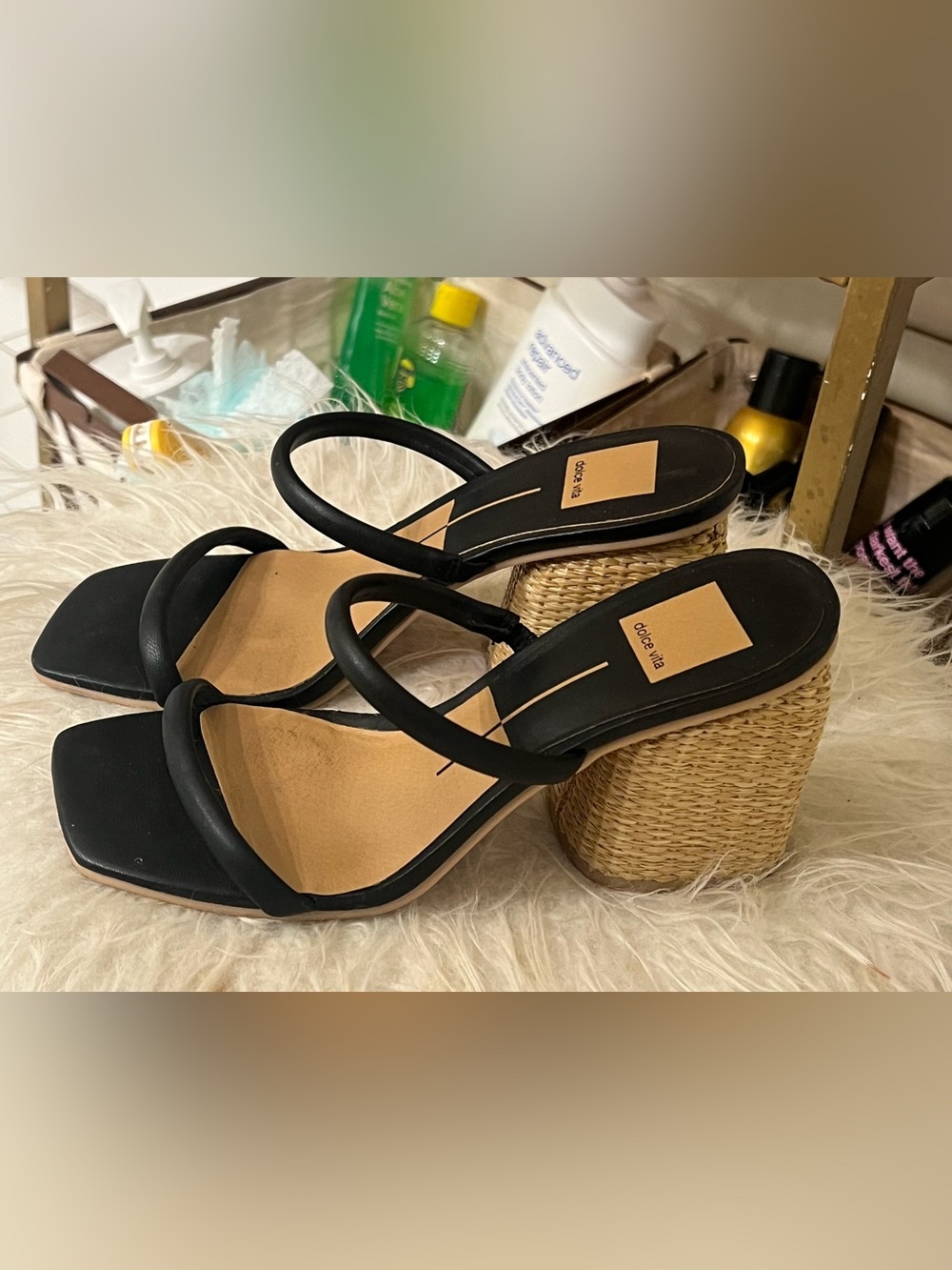 Dolce Vita Black Two-Strap Woven Block Heel Mules - Picture 3 of 3